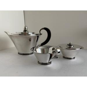 Georg Jensen 600 A Silver Teapot, Creamer And Sugar Bowl Pyramid Collection, Jensen & Wendel