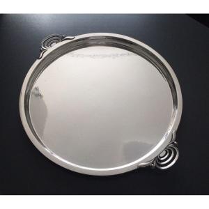 Georg Jensen XXl Art Deco Round 510 Silver Tray, Design Gustav Pedersen Ca. 1927