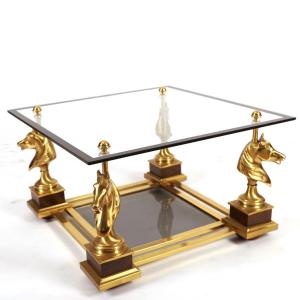 Square Coffee Table With Two Glass Trays In The Style Of Maison Charles