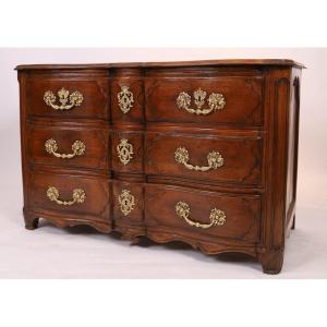 Very Pretty Louis XV Lyonnaise Chest Of Drawers In Castle Crossbow Shape