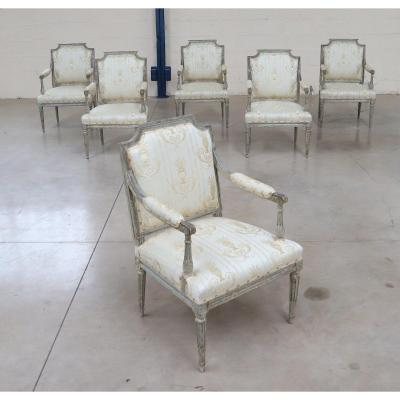 Rare Suite Of Six Louis XVI Armchairs Attr. Jb Sene (1748-1803)