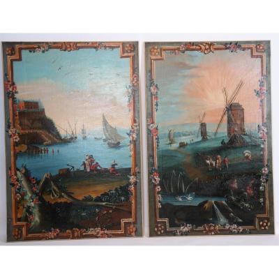 Set Of Panoramic Landscape Paintings, Mid 18th Century