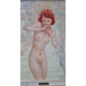 Lucien Boulier - Naked Girl Oil On Panel Signed - Art Deco
