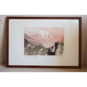 Joanny Drevet (1889-1969) - Aquatint Engraving - Chamonix Ridges October 1940