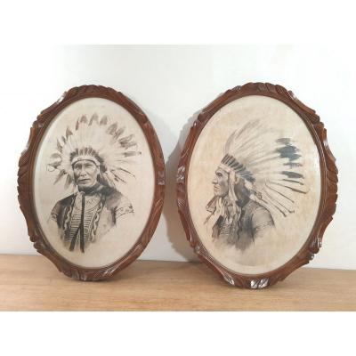 American Indian Chiefs - Art Deco - Photography On Fabric - 1920-1940