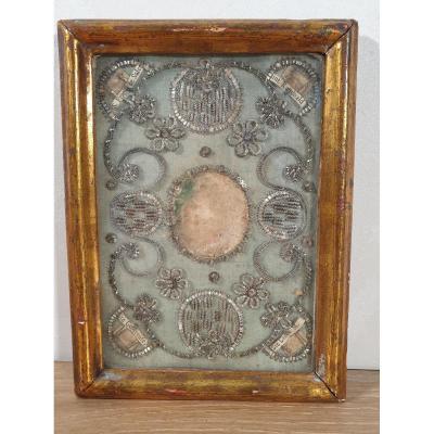 Reliquary 4 Relics - Silver Thread - Saint François De Sale, Sainte Claire, Saint Généreux