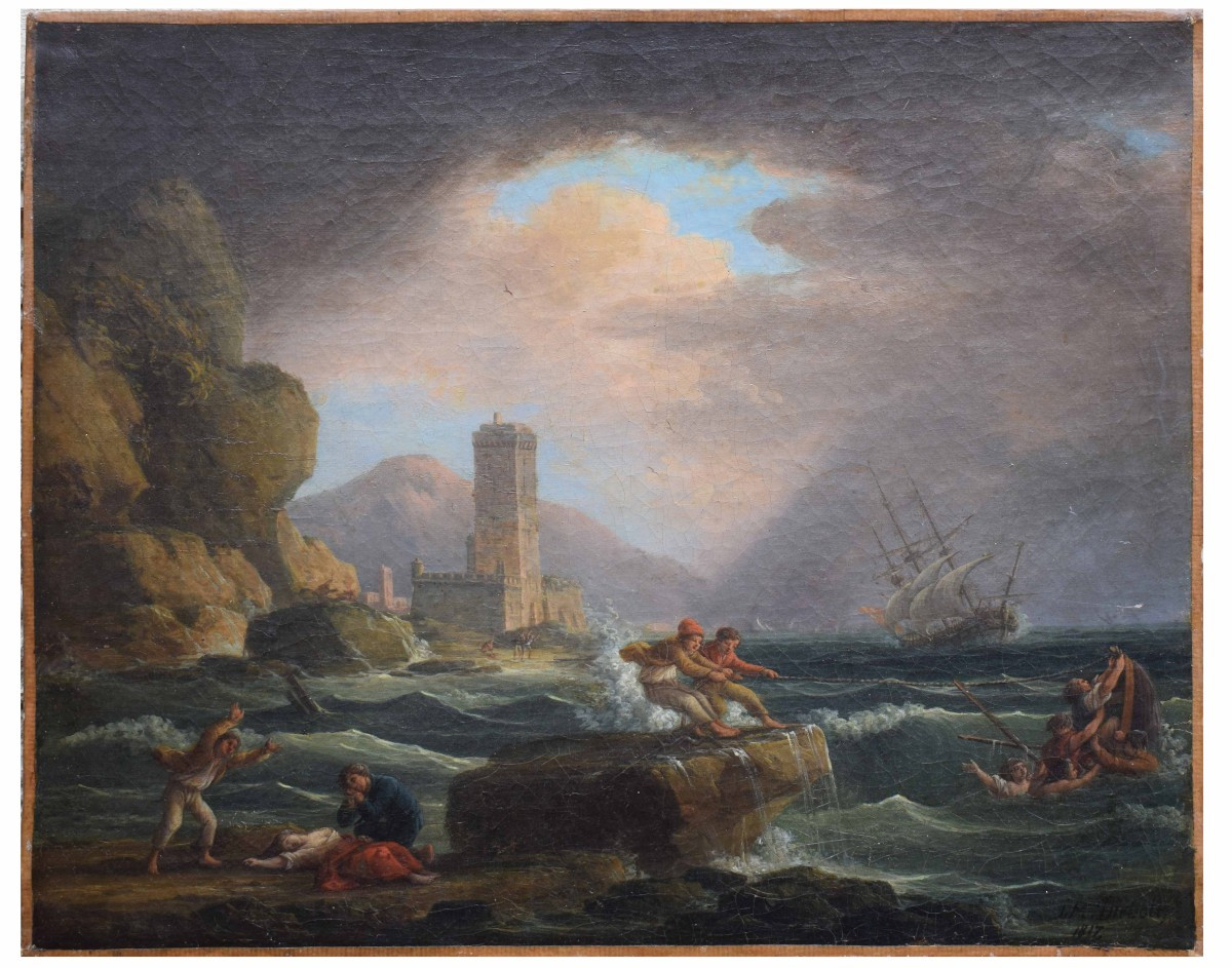 Marina in tempesta di J. M. Dielbolt dipinto olio su tela