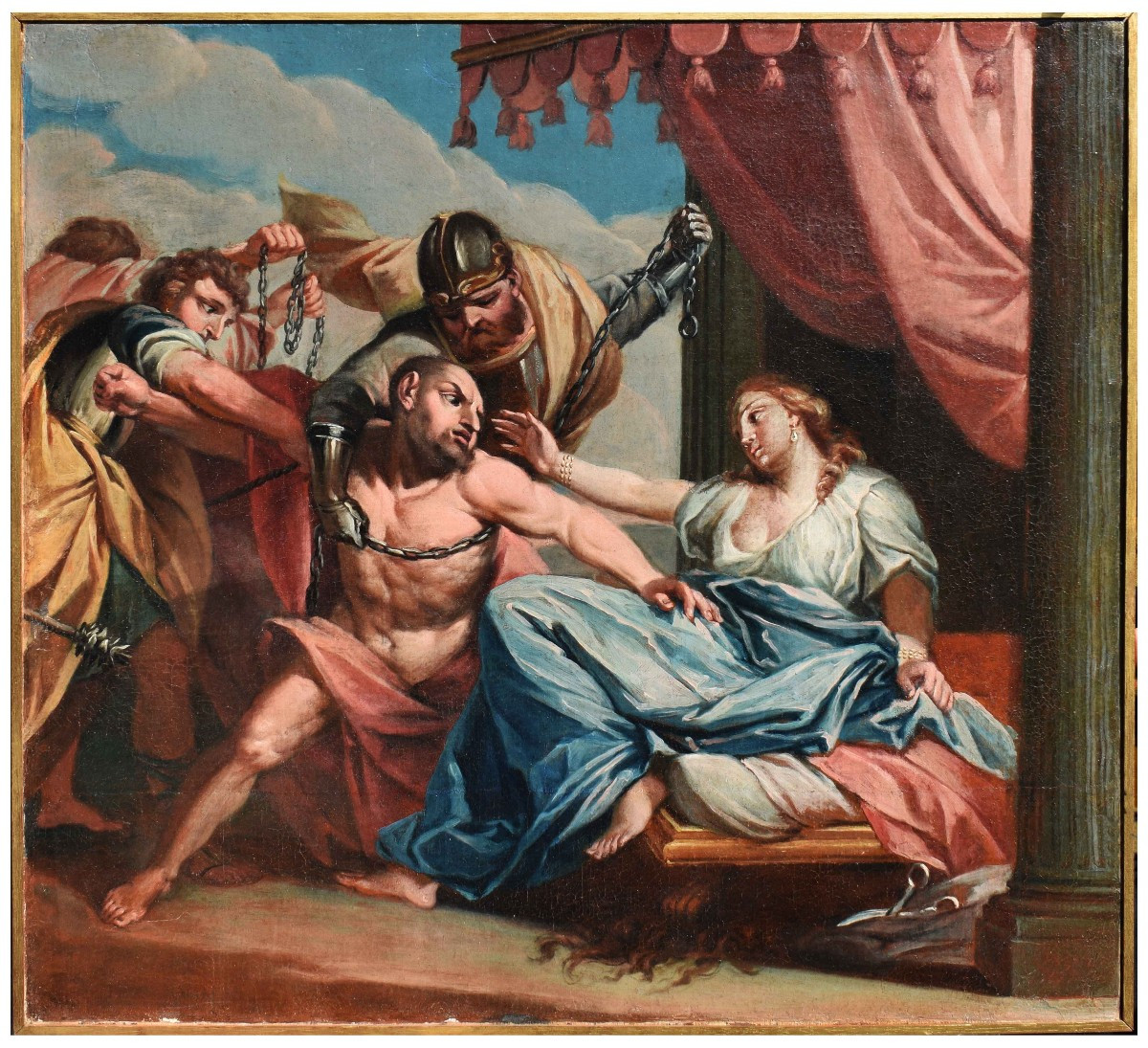Scena biblica Sansone e Dalila dipinto di Scuola veneta di metà XVIII secolo