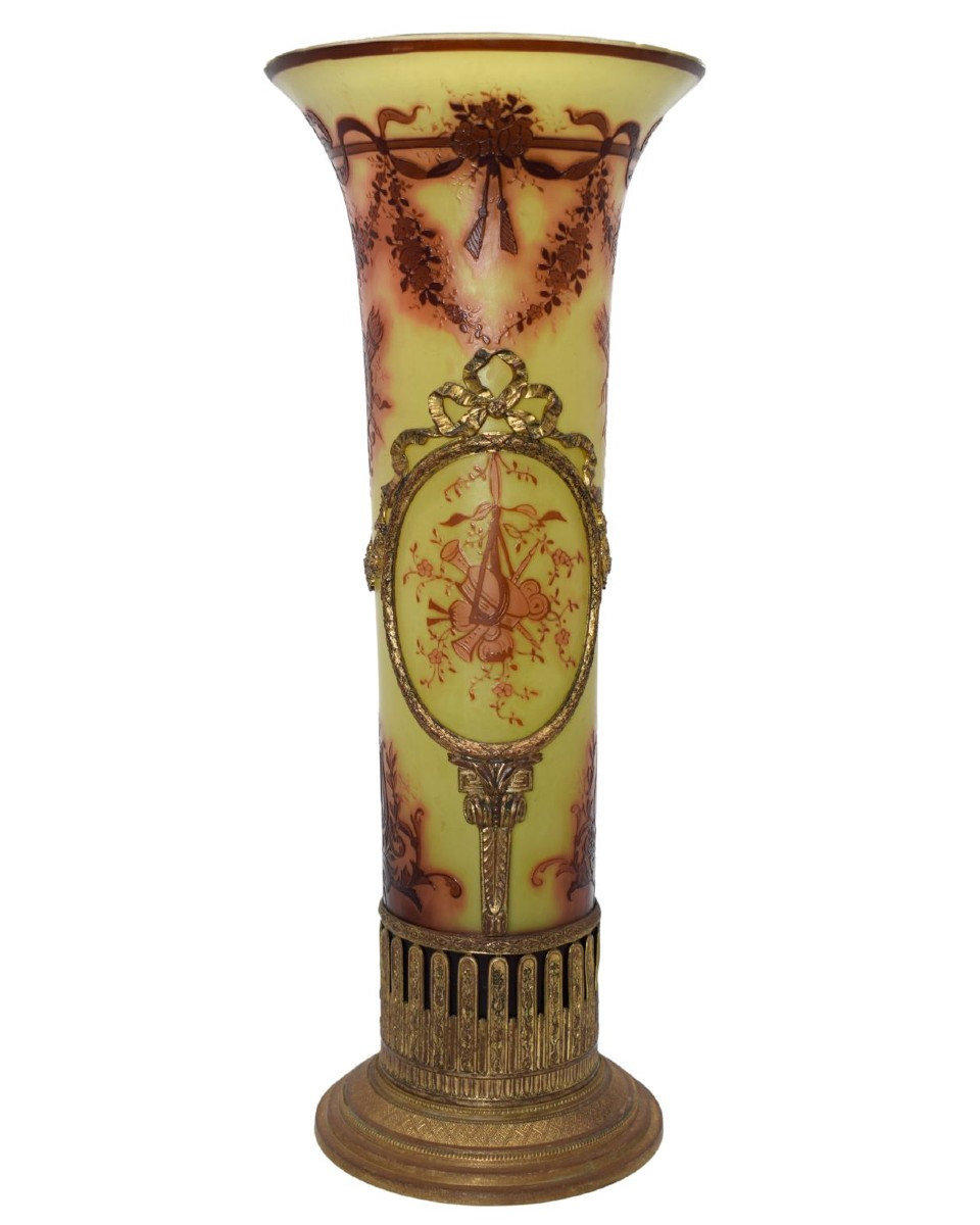 VASO IN VETRO E BRONZO, FRANCIA XX SECOLO
