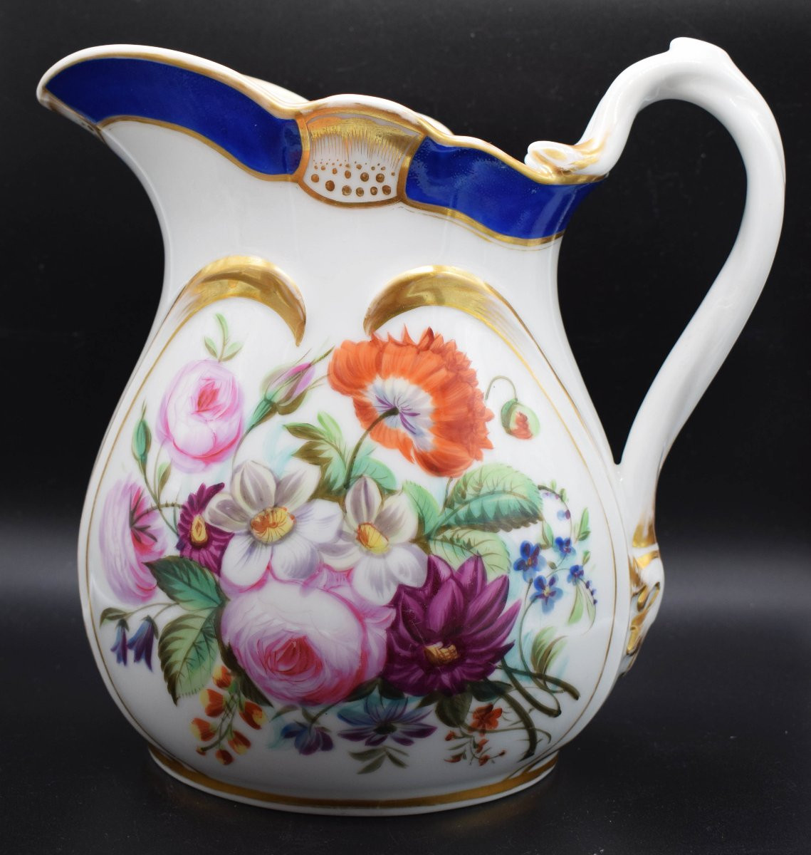 Brocca in Porcellana di Parigi, Epoca Luigi Filippo, 1850–1860 Decoro a “fleur peinte”-photo-1