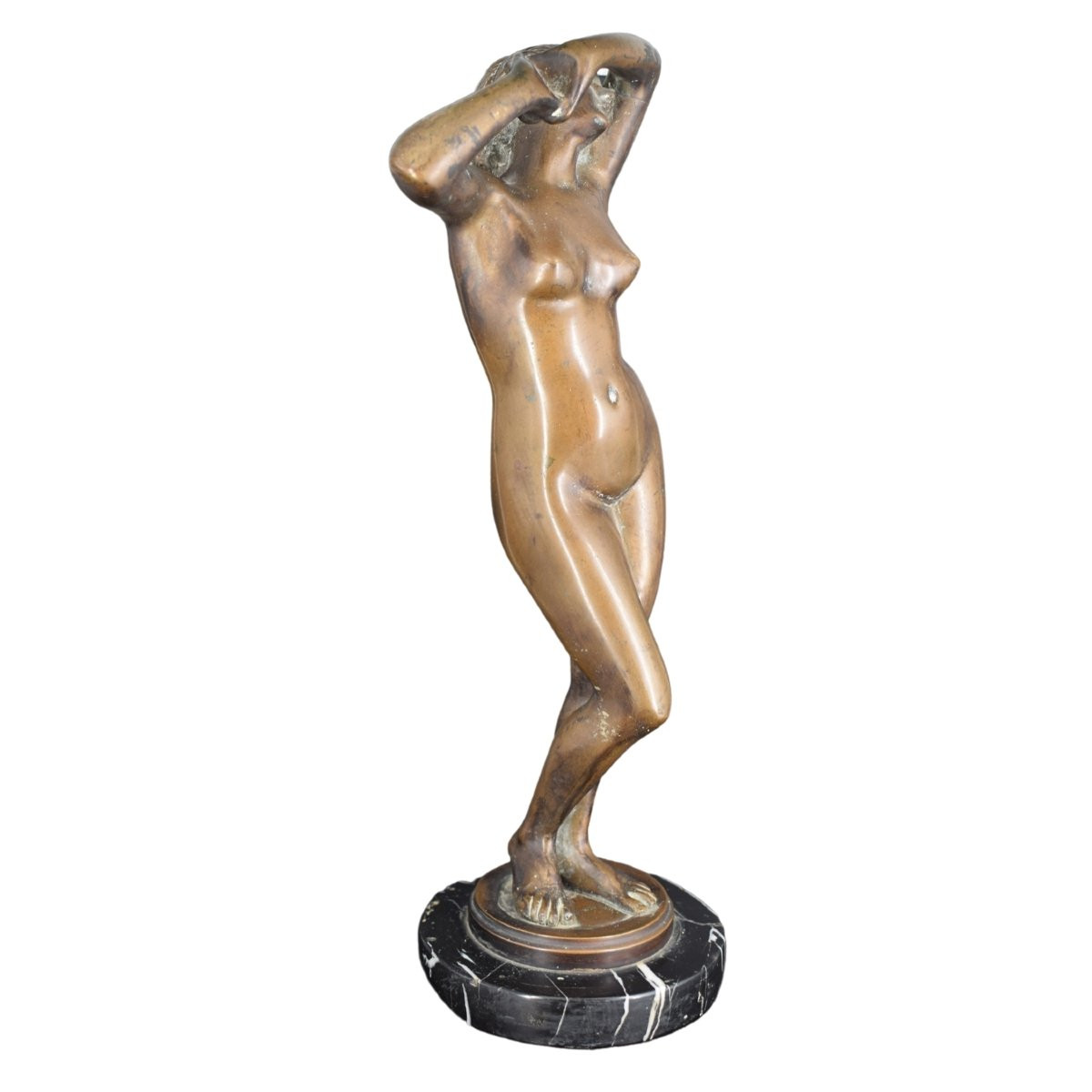 Scultura Art Déco in bronzo – Donna nuda in posa elegante – Venere-photo-3