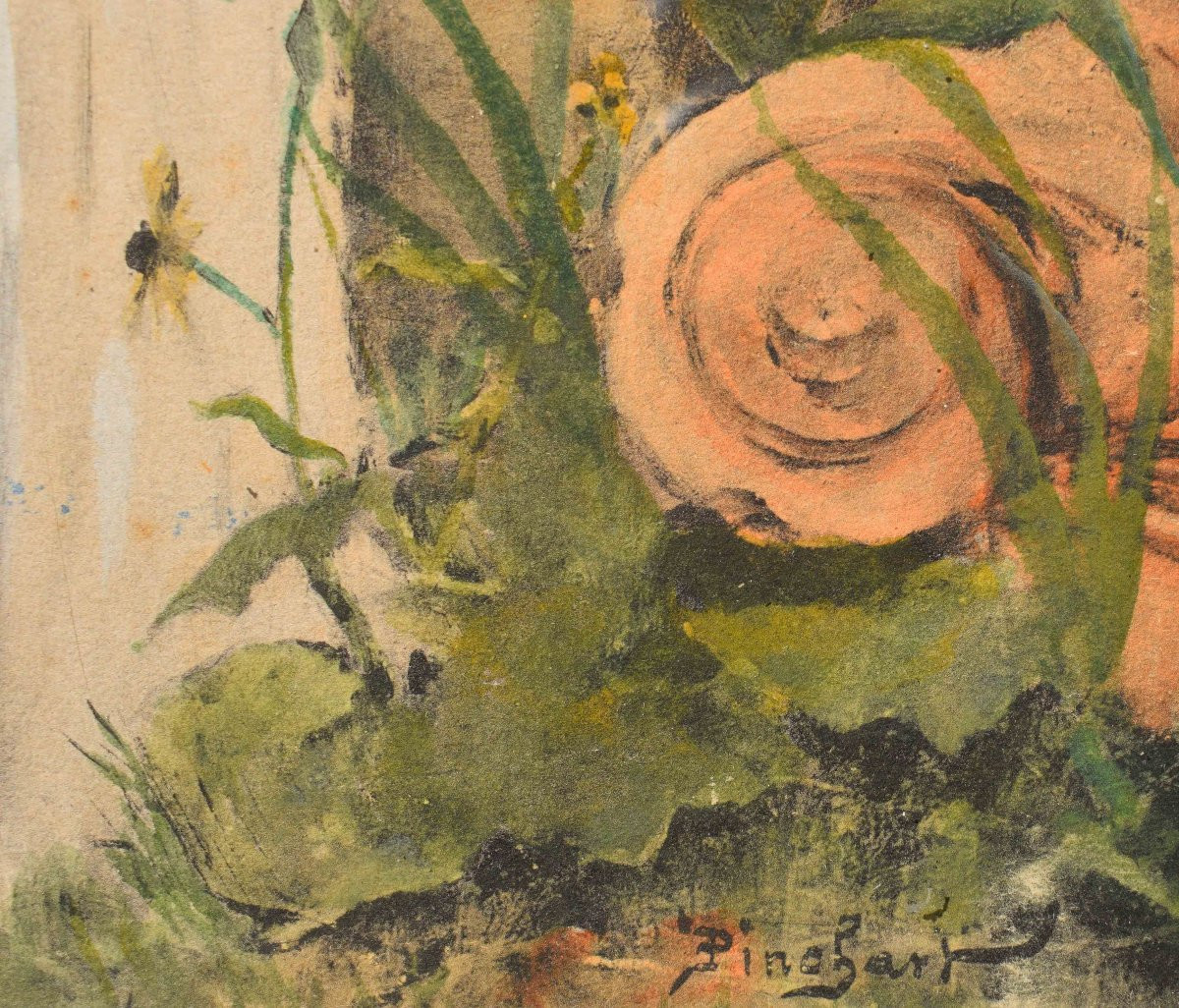 Acquerello di Auguste Émile Pinchart con Giovane donna in giardino-photo-3