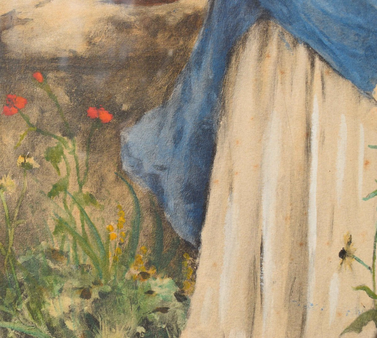 Acquerello di Auguste Émile Pinchart con Giovane donna in giardino-photo-2