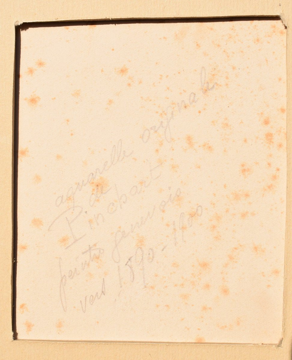 Acquerello di Auguste Émile Pinchart con Giovane donna in giardino-photo-8