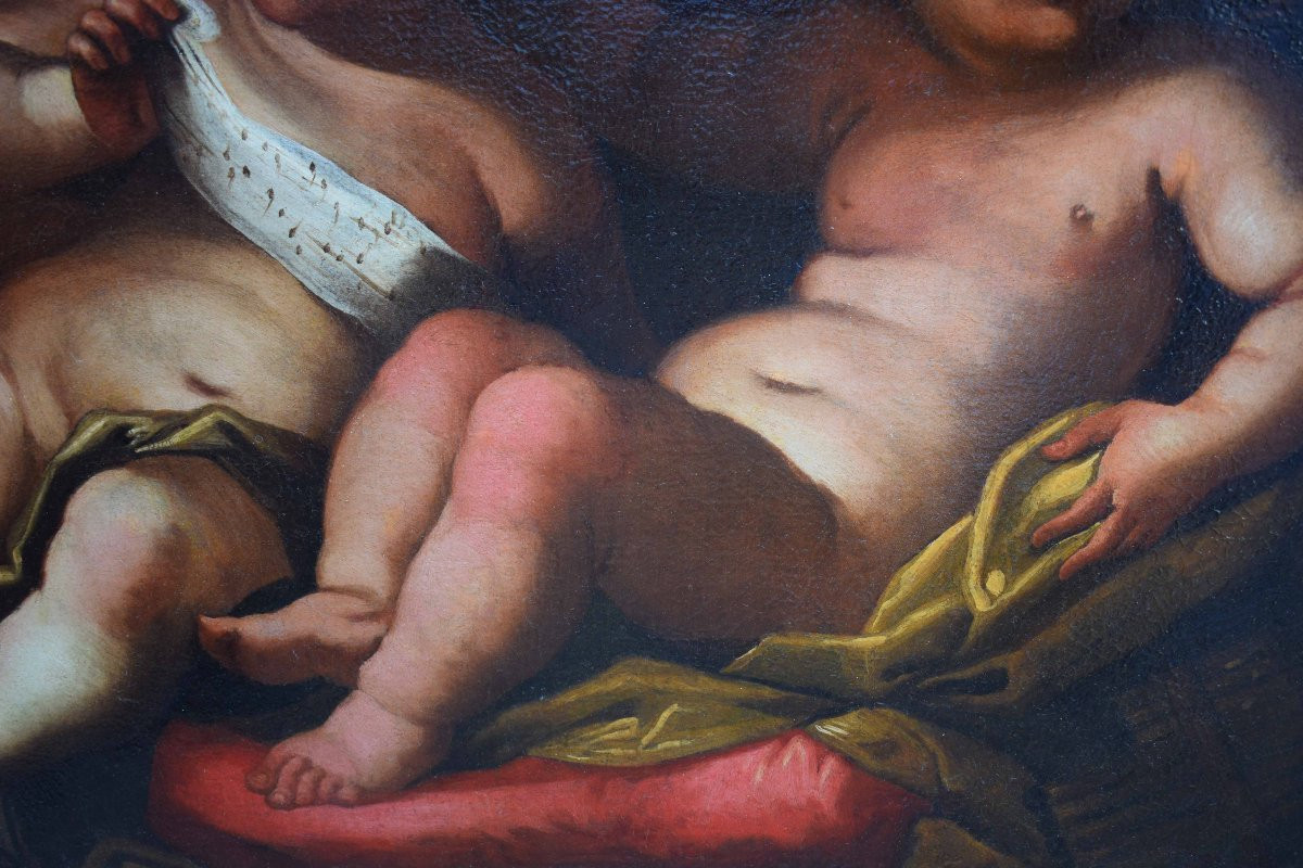 Dipinto di scuola genovese, cerchia di Domenico Piola XVII secolo, Putti musicanti-photo-3