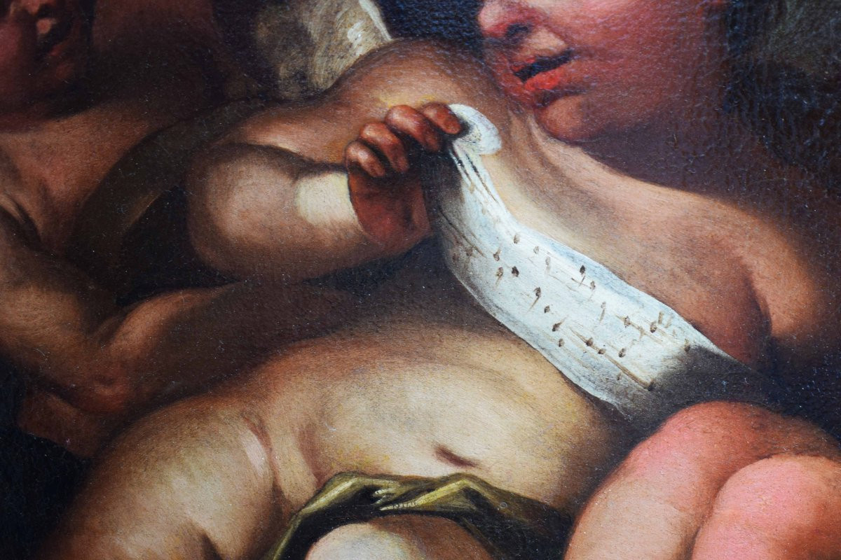 Dipinto di scuola genovese, cerchia di Domenico Piola XVII secolo, Putti musicanti-photo-4