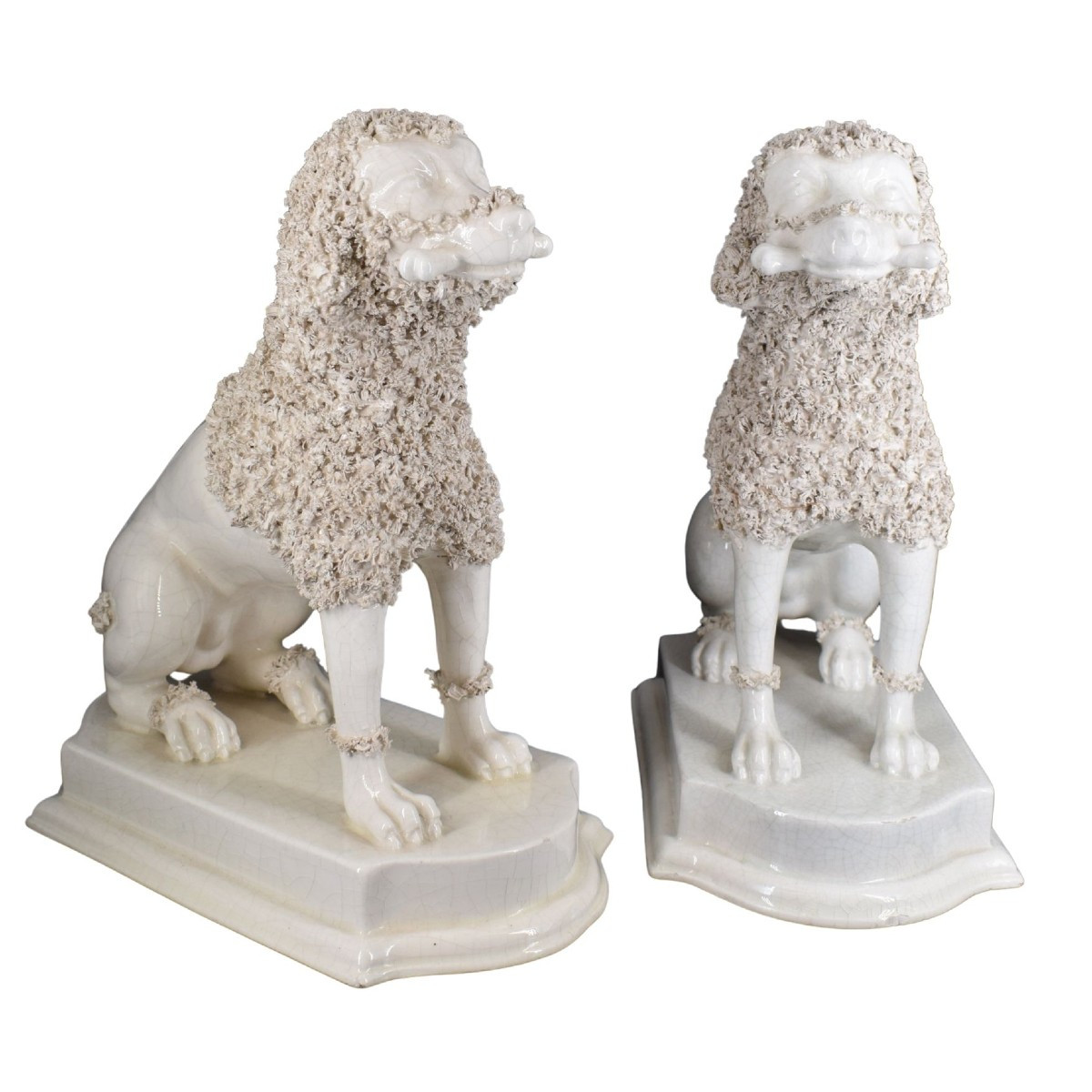 Coppia di sculture in ceramica di Nove di Bassano raffiguranti barboncini