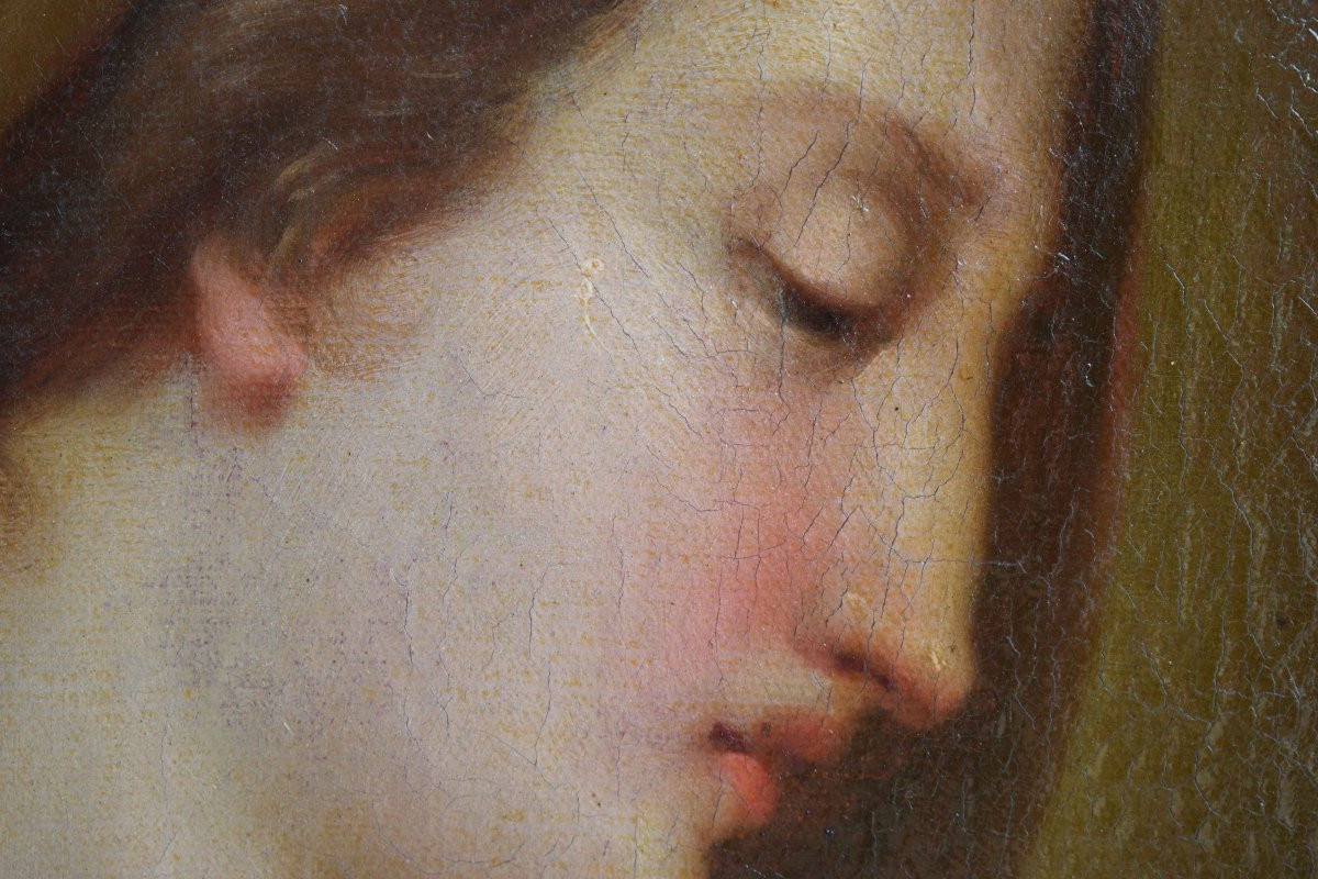 Dipinto antico del Settecento di scuola romana Madonna in lettura-photo-4