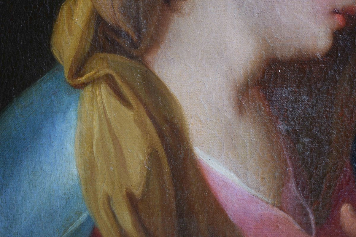 Dipinto antico del Settecento di scuola romana Madonna in lettura-photo-2