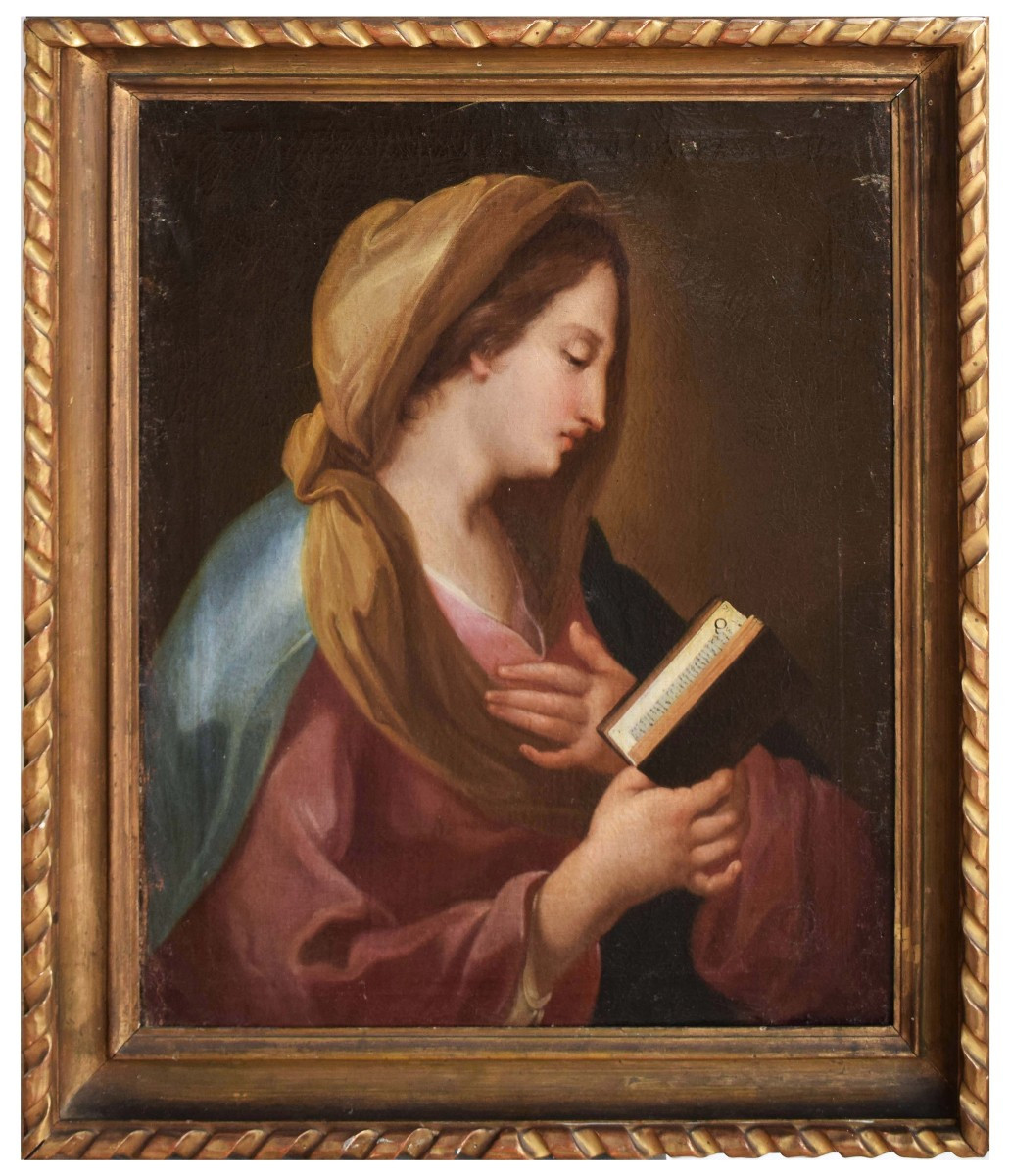 Dipinto antico del Settecento di scuola romana Madonna in lettura