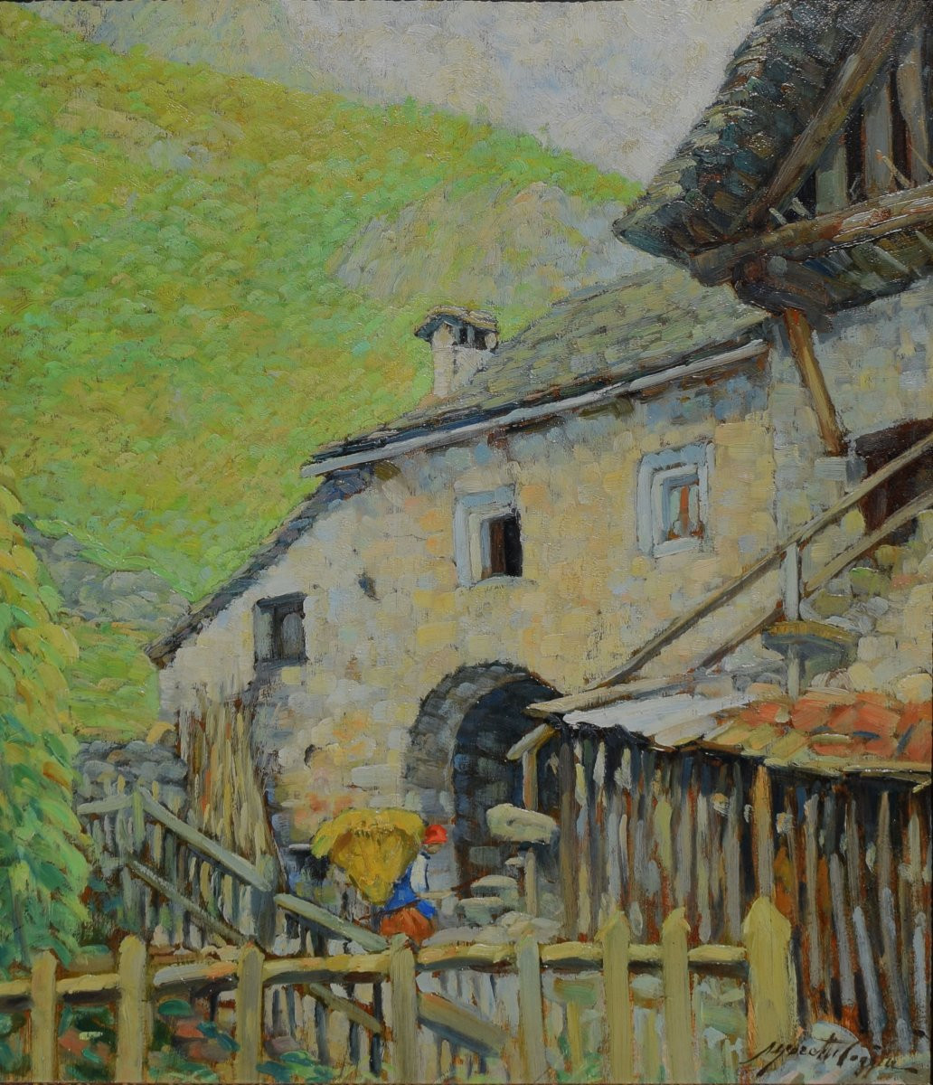 Paesaggio montano con contadina di Mario Moretti Foggia - Prima metà XIX secolo-photo-2
