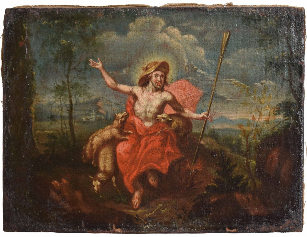 Coppia di dipinti del Settecento: Madonna Pastora e Cristo Buon Pastore, XVIII secolo-photo-3