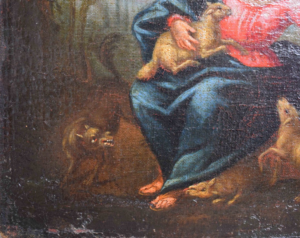 Coppia di dipinti del Settecento: Madonna Pastora e Cristo Buon Pastore, XVIII secolo-photo-2