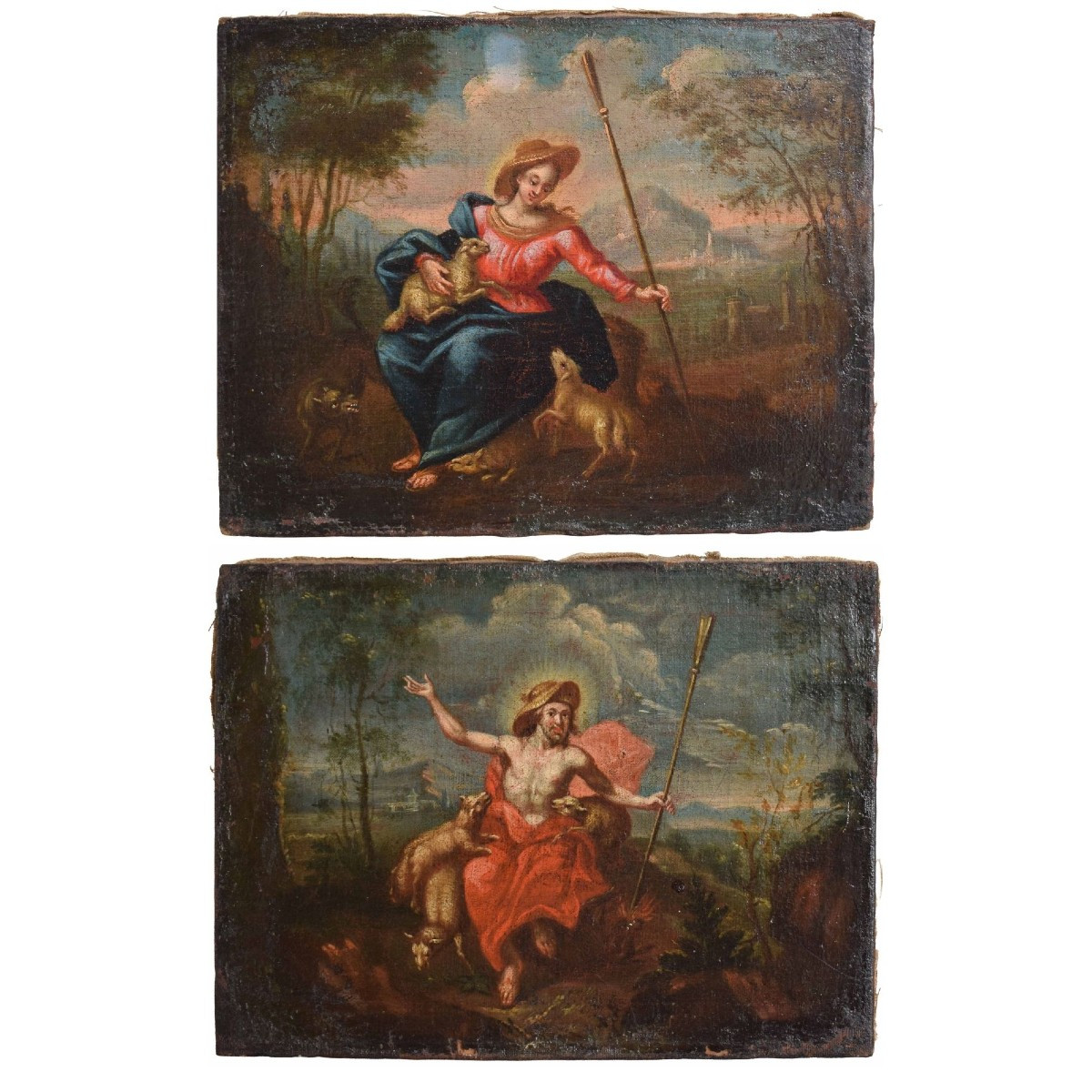 Coppia di dipinti del Settecento: Madonna Pastora e Cristo Buon Pastore, XVIII secolo