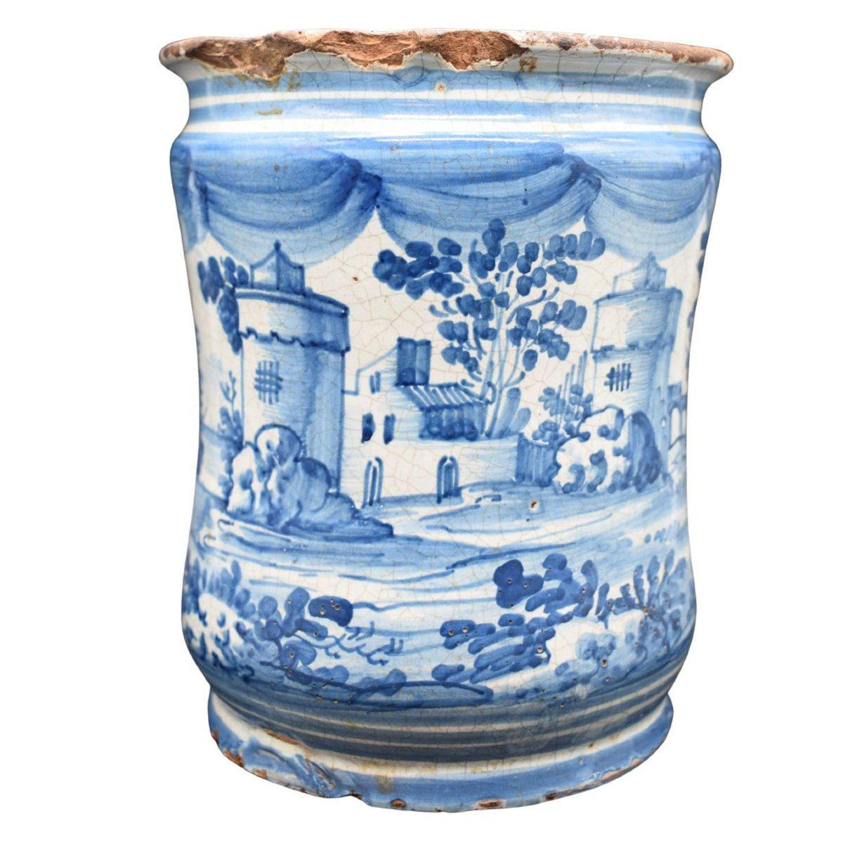 Vaso albarello in maiolica bianca e blu Napoli XVIII secolo -photo-2