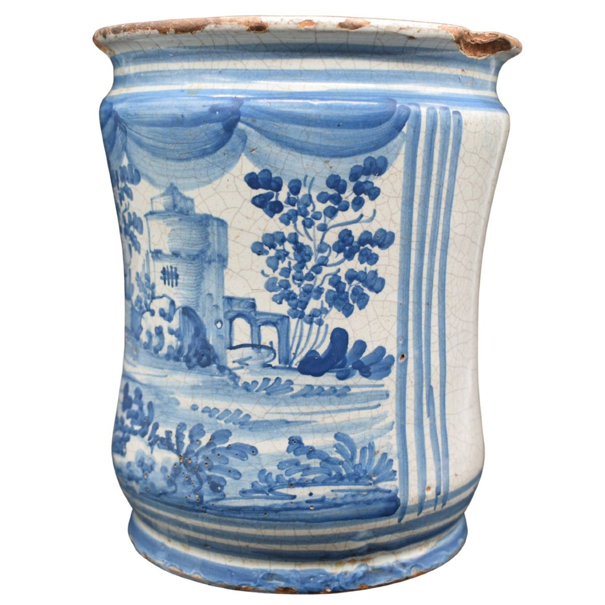 Vaso albarello in maiolica bianca e blu Napoli XVIII secolo -photo-3