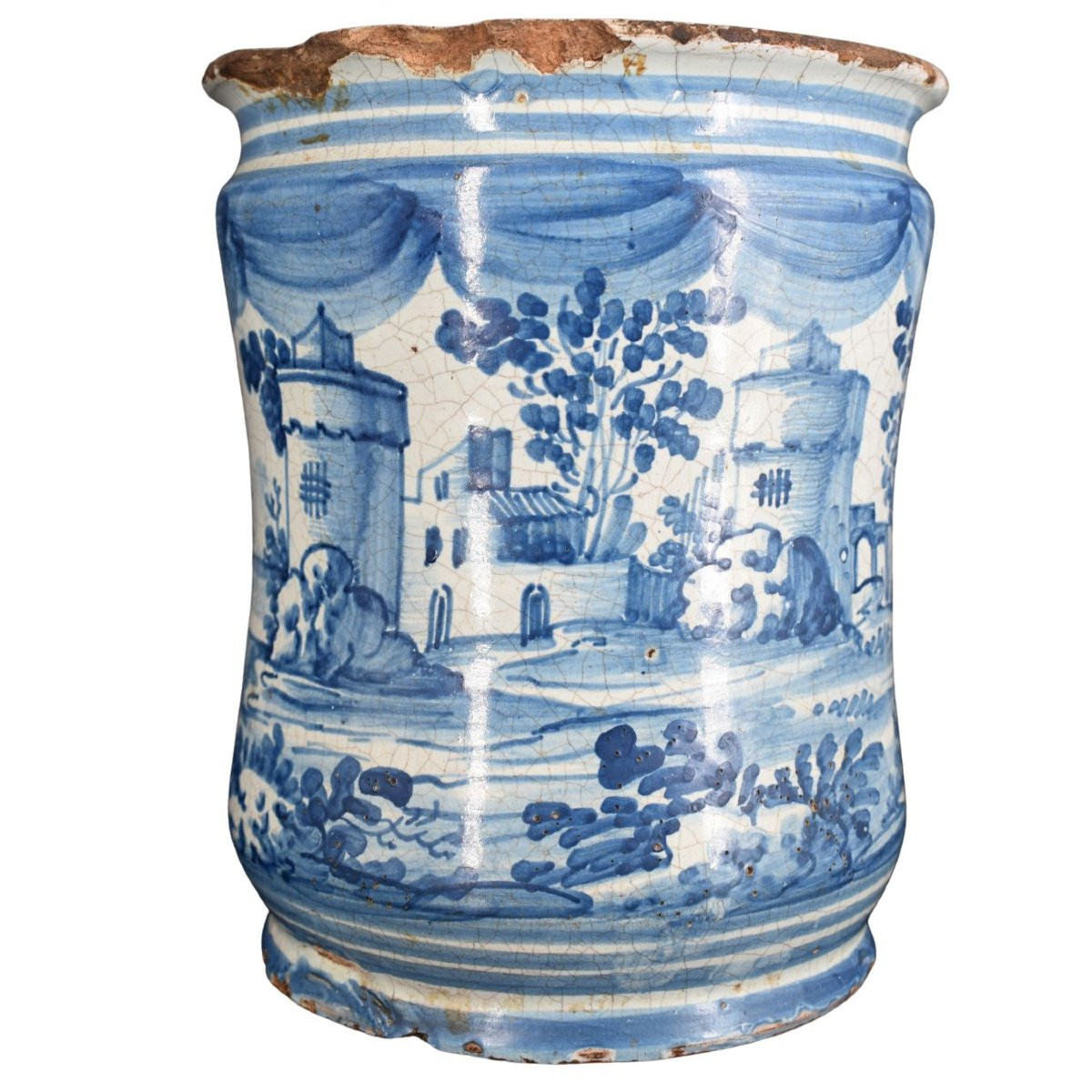 Vaso albarello in maiolica bianca e blu Napoli XVIII secolo -photo-1