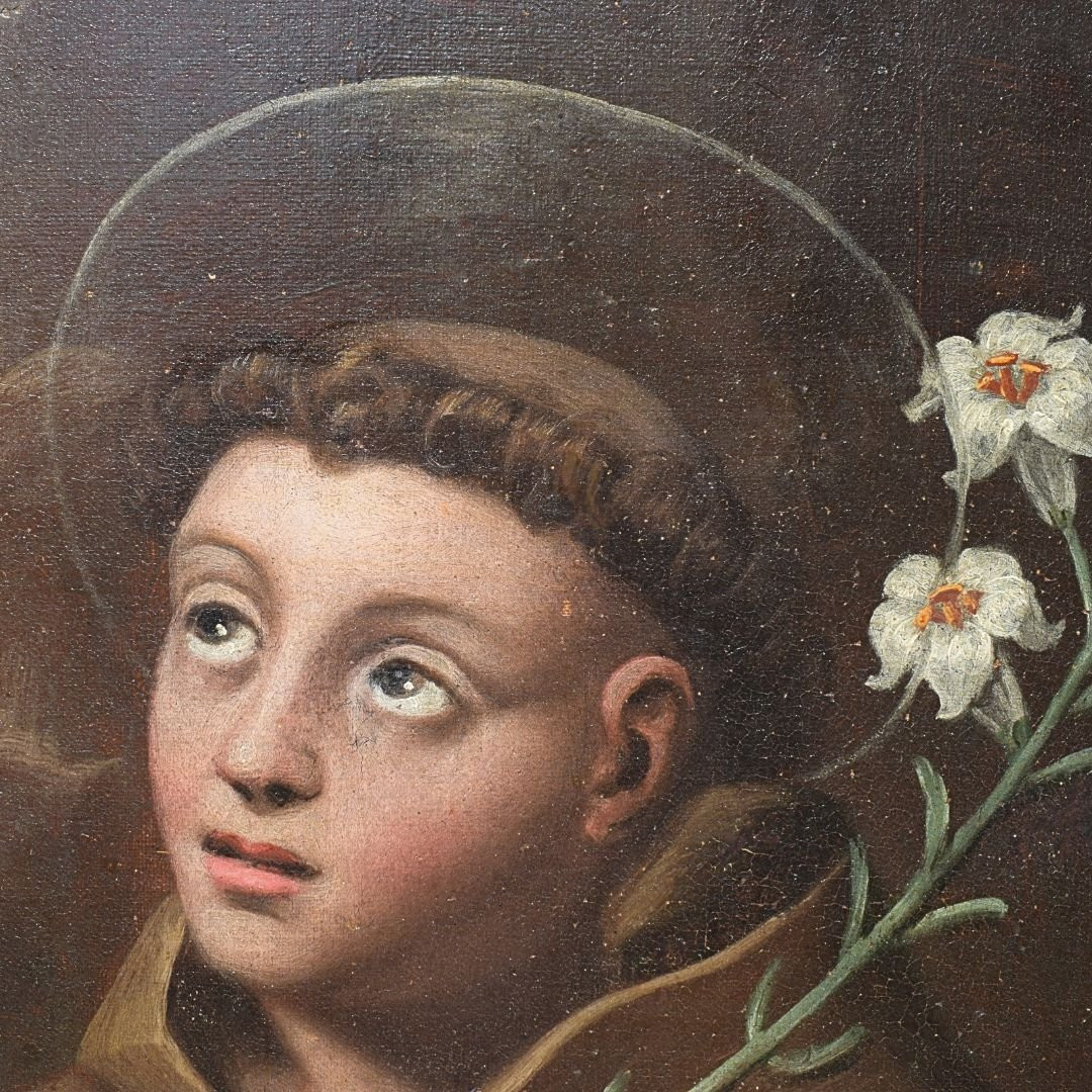Dipinto religioso antico Sant'Antonio di Padova, XVII secolo Emilia-photo-1