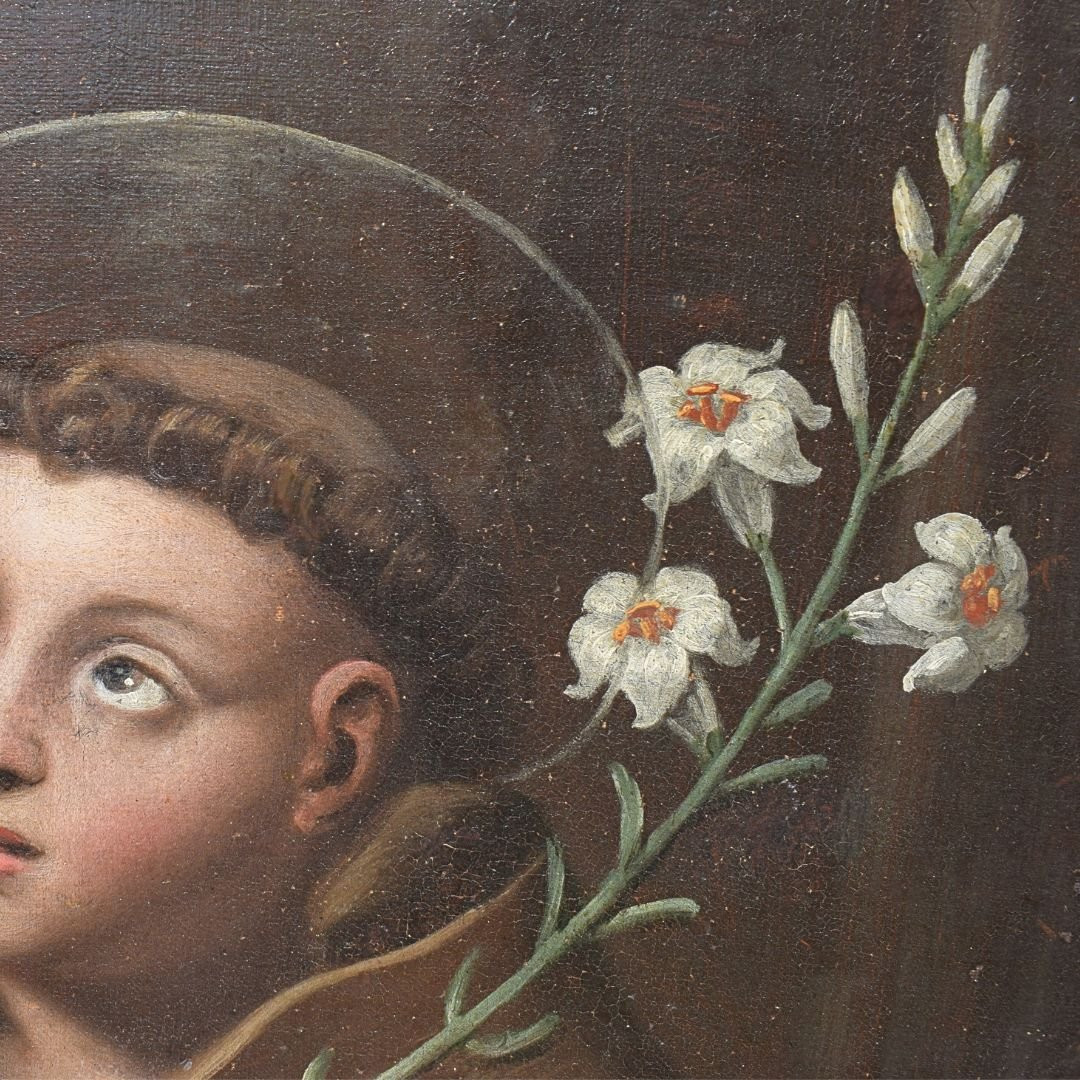 Dipinto religioso antico Sant'Antonio di Padova, XVII secolo Emilia-photo-7