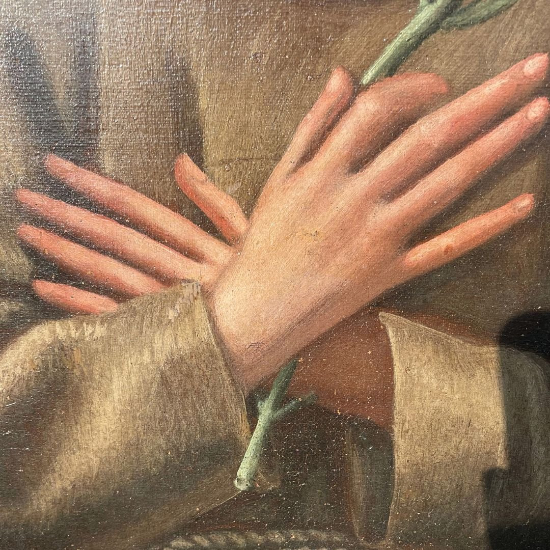 Dipinto religioso antico Sant'Antonio di Padova, XVII secolo Emilia-photo-8