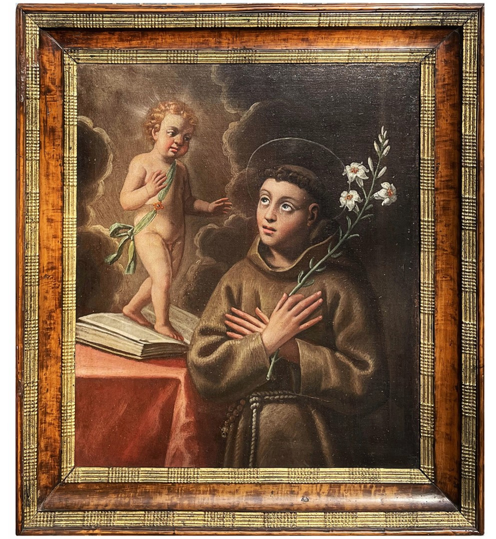 Dipinto religioso antico Sant'Antonio di Padova, XVII secolo Emilia