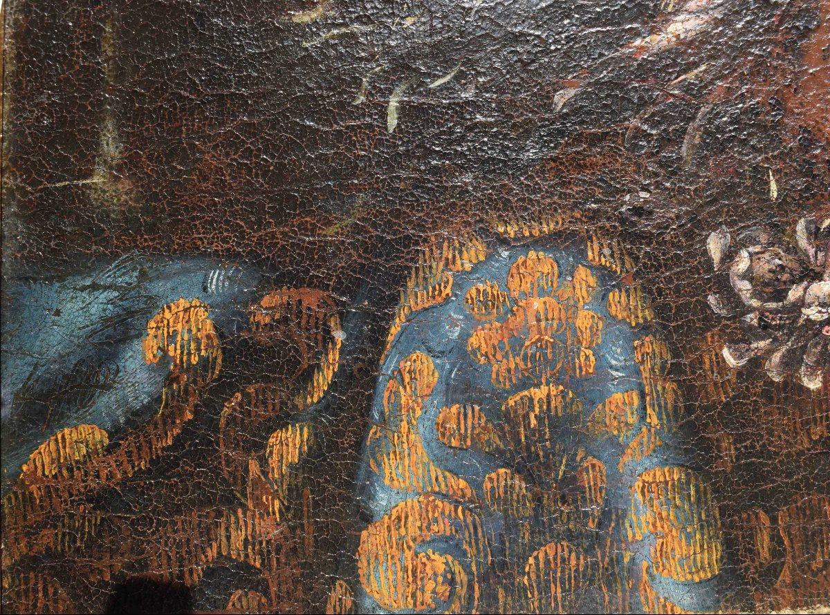 Dipinto lombardo Natura morta floreale XVII secolo Dipinto con canestra di fiori-photo-3