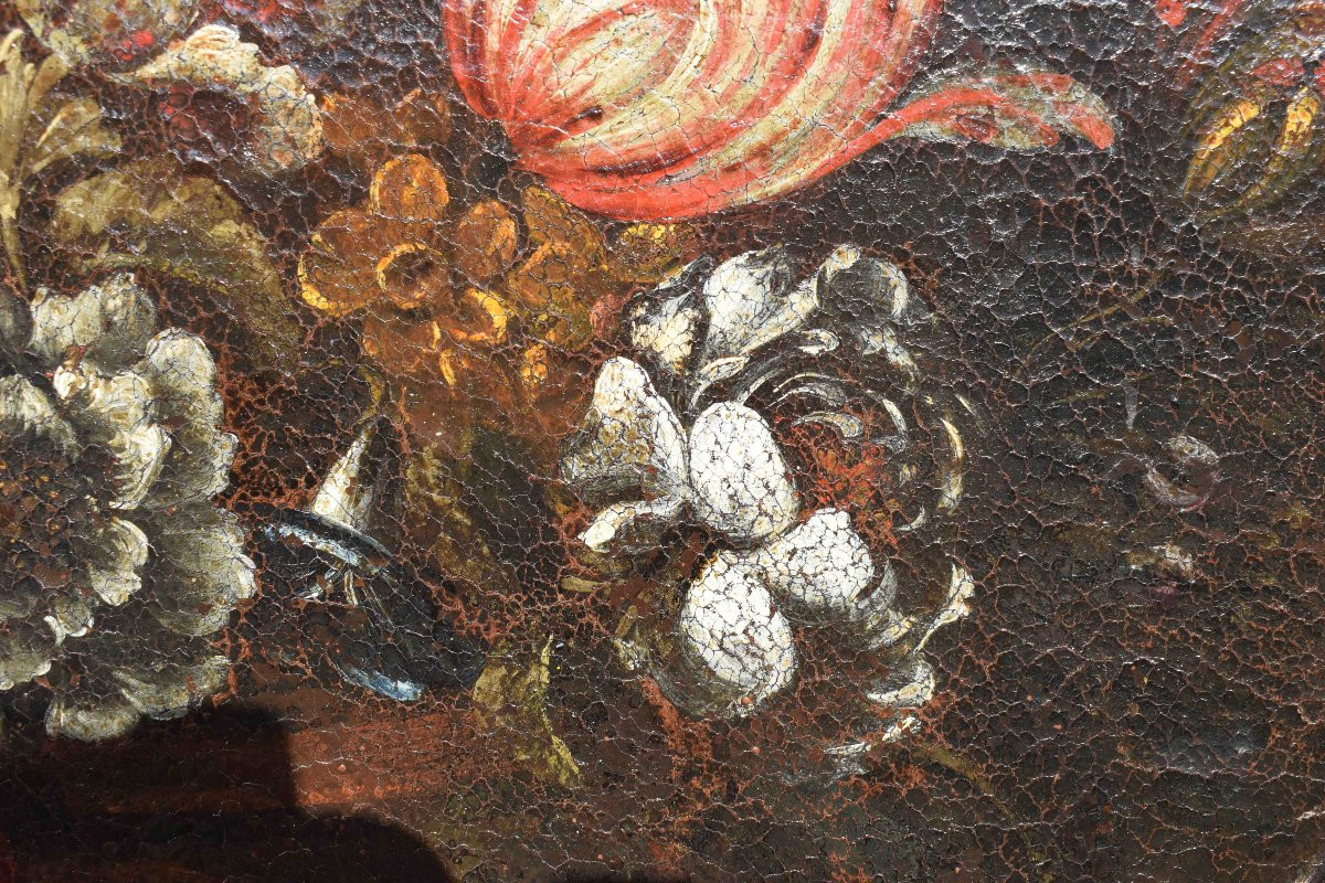 Dipinto lombardo Natura morta floreale XVII secolo Dipinto con canestra di fiori-photo-6