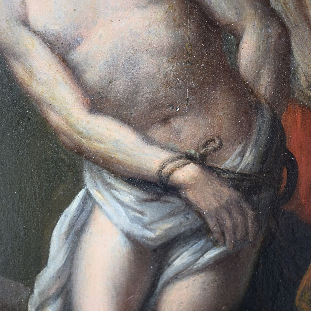 Tavola Veneto Fino XVI secolo Flagellazione di Cristo alla colonna-photo-5