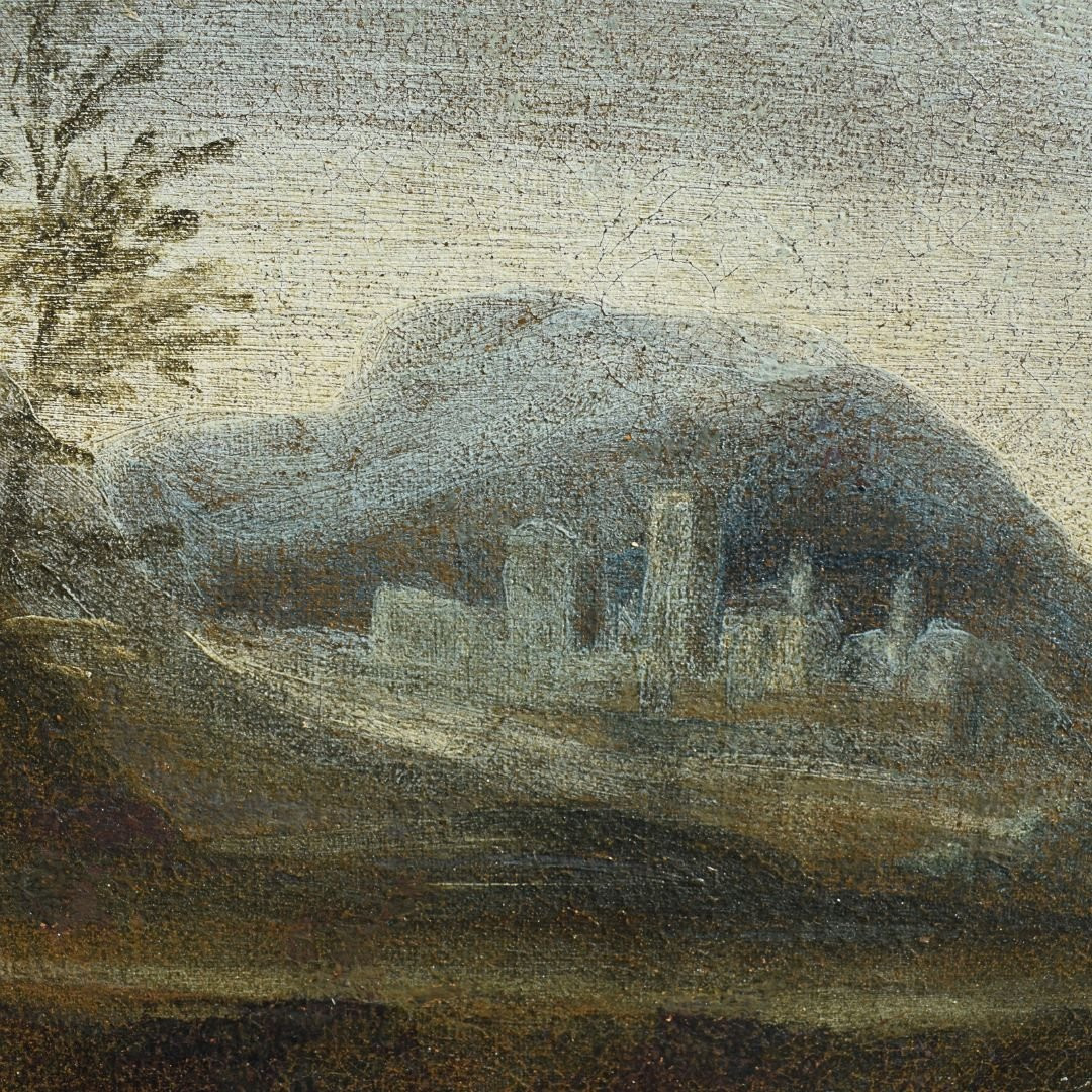 Dipinto antico paesaggio veneto con figure olio su tela XVIII secolo scuola veneta-photo-2