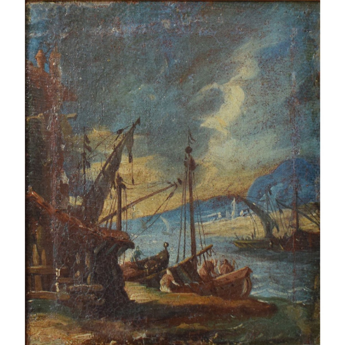 Capriccio veneto con imbarcazioni nel porto, XVIII secolo, quadro-photo-2