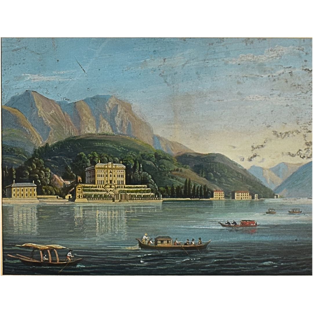 Tempera su carta raffigurante Villa Sommariva (oggi Villa Carlotta), Lago di Como, Seconda metà-photo-2