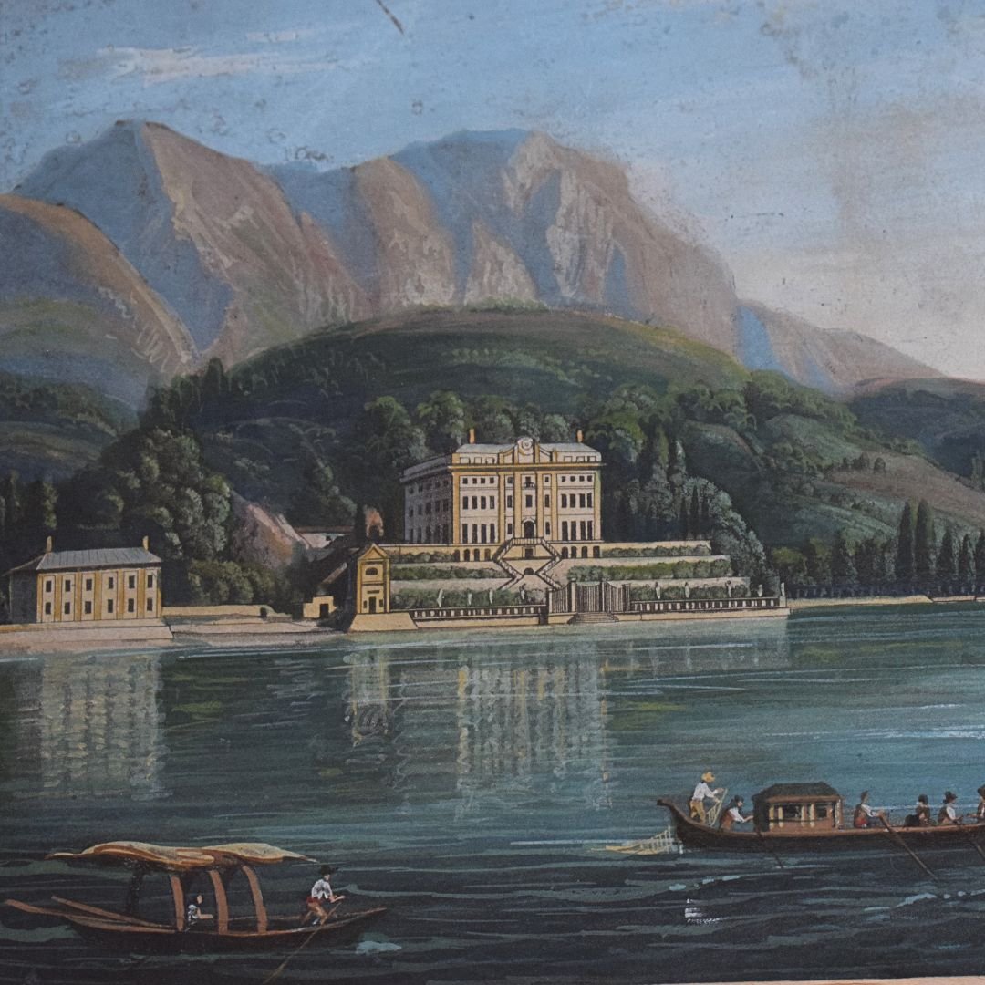 Tempera su carta raffigurante Villa Sommariva (oggi Villa Carlotta), Lago di Como, Seconda metà-photo-3