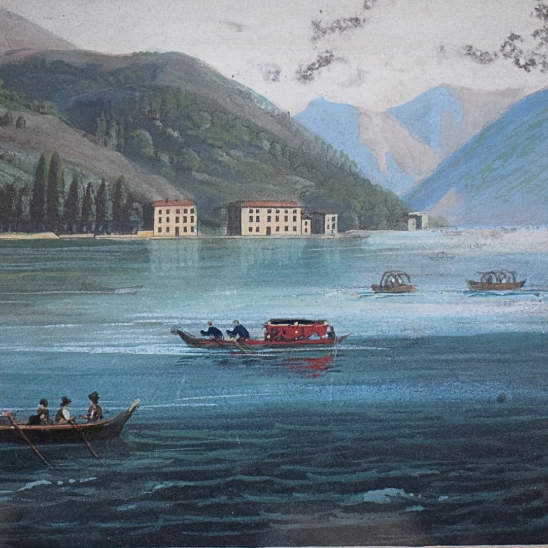 Tempera su carta raffigurante Villa Sommariva (oggi Villa Carlotta), Lago di Como, Seconda metà-photo-3