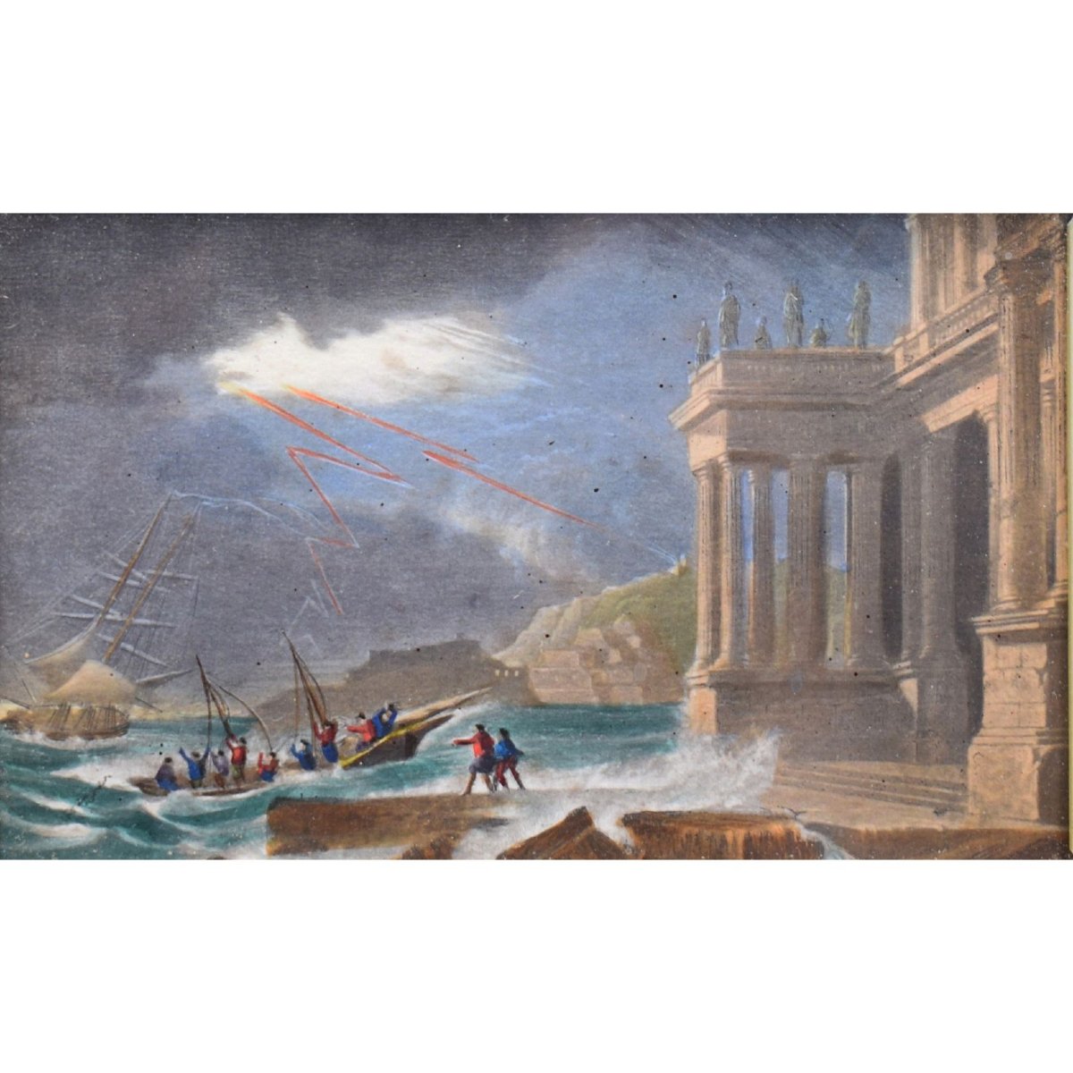 Capriccio architettonico con tempesta marina a guaches della fine del Settecento-photo-2