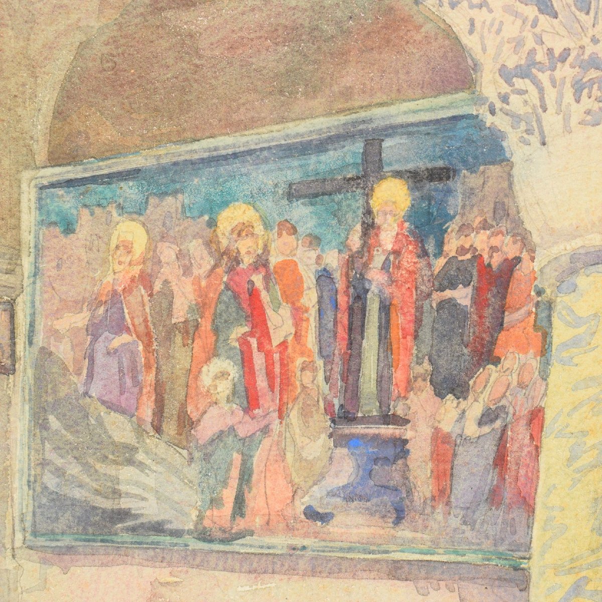 Acquerello orientalista Interno della Cappella di Sant'Elena, Basilica del Santo Sepolcro 1932-photo-4