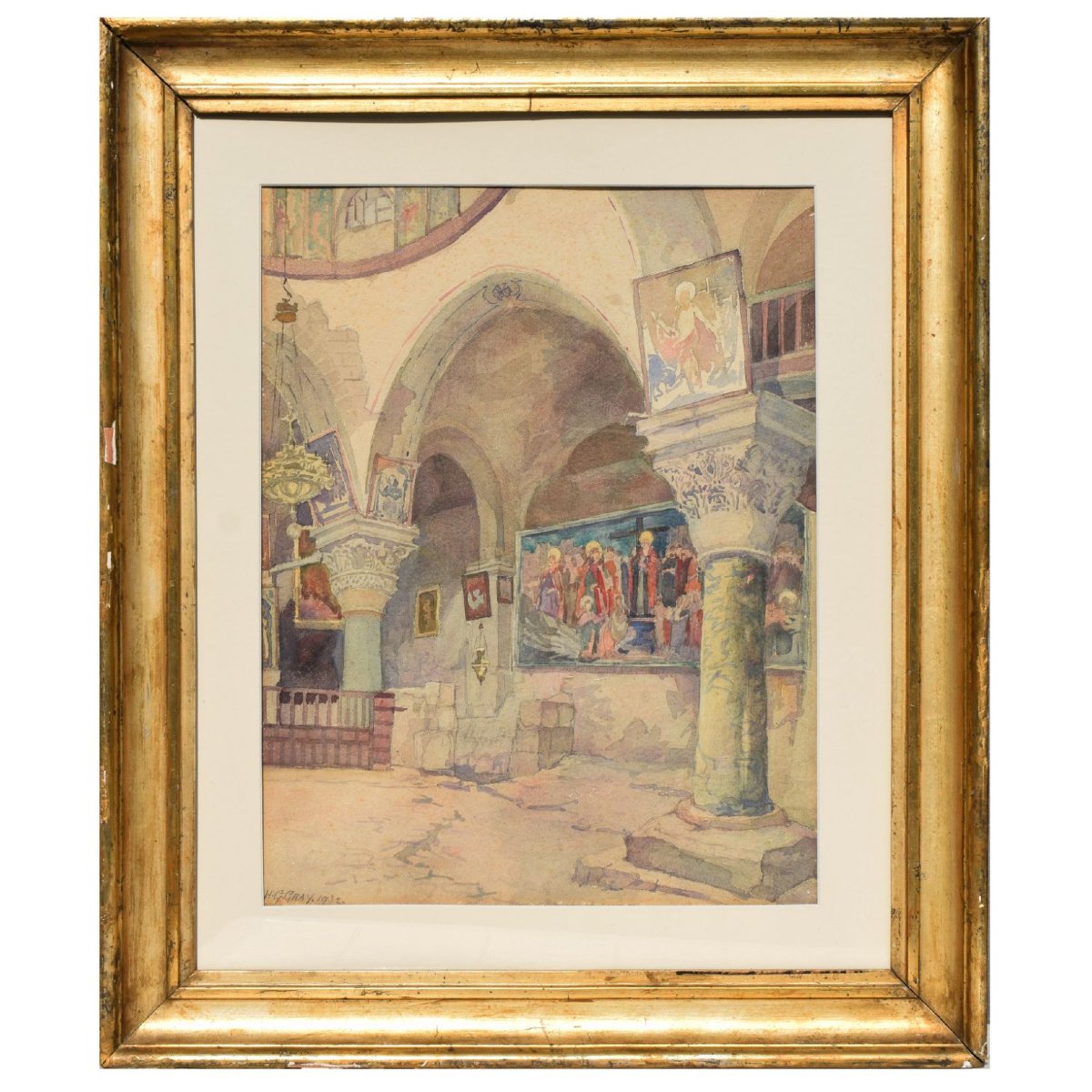 Acquerello orientalista Interno della Cappella di Sant'Elena, Basilica del Santo Sepolcro 1932