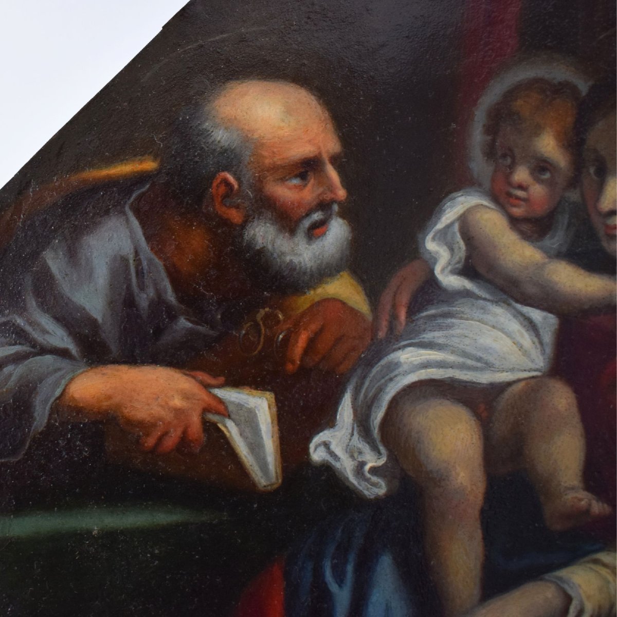 Rame XVII secolo Sacra Famiglia con San Giovannino da Carracci-photo-3