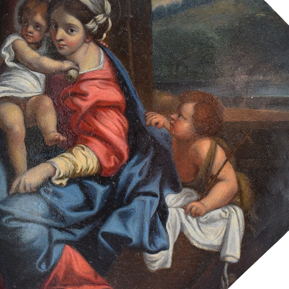 Rame XVII secolo Sacra Famiglia con San Giovannino da Carracci-photo-4