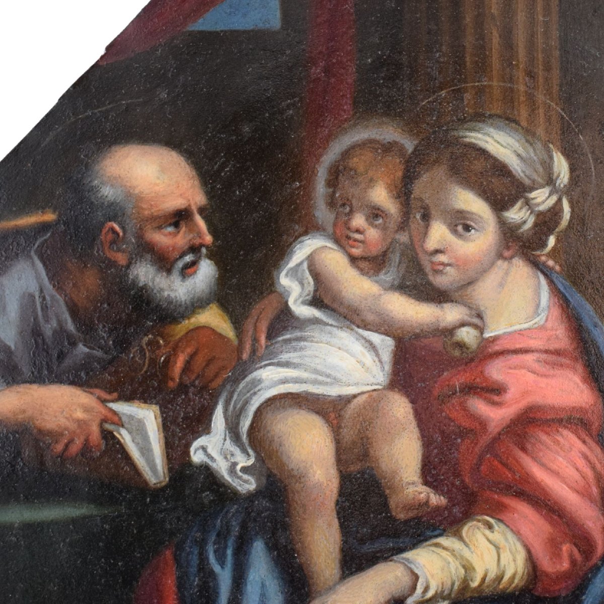 Rame XVII secolo Sacra Famiglia con San Giovannino da Carracci-photo-1