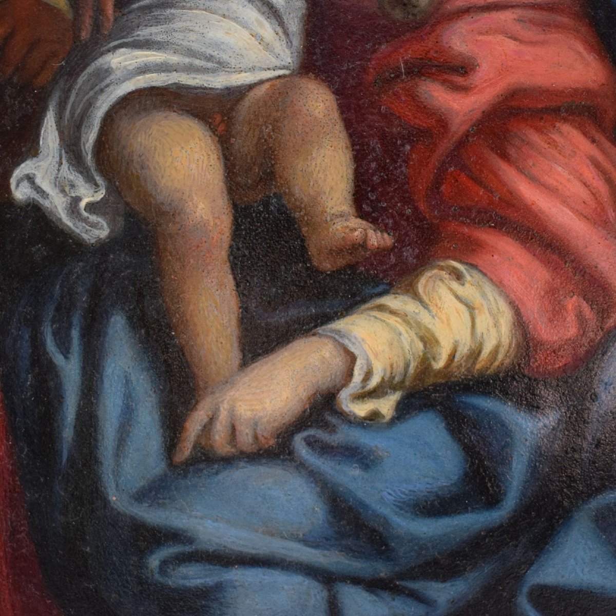 Rame XVII secolo Sacra Famiglia con San Giovannino da Carracci-photo-3